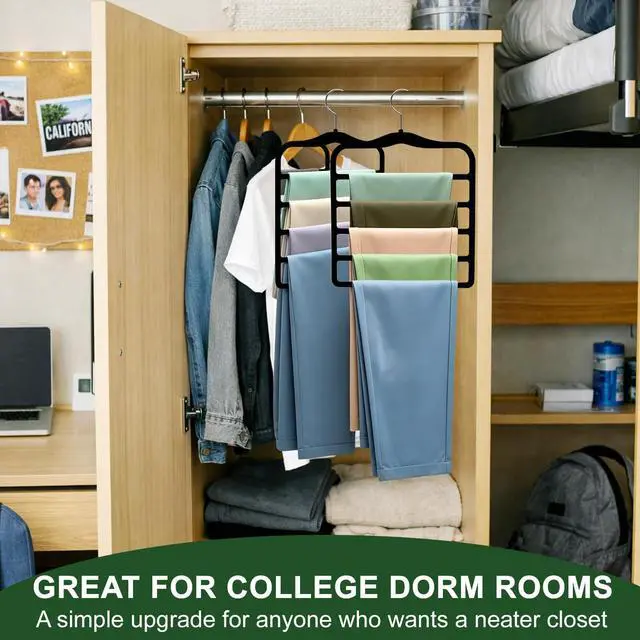 Alt view image 7 of 7 - Closet Organizers and Storage, 3 Pack Velvet Pants-Hangers-Space-Saving | Non Silp 5 Tier Scarf Jeans Closet Organizer, Dorm Room Essentials for College Students Girls Boys Guys, Home Storage