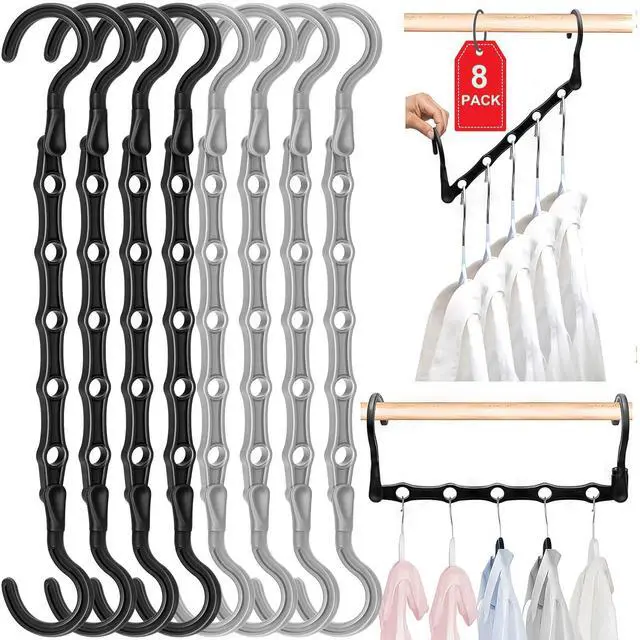 Main image of Closet Organizers and Storage, 8 Pack Stronger Space Saving Hangers for 40 Clothes, College Dorm Room Essentials for Guys Girls, Clothes Hanger, 5 Holes, Closet Storage, Magic Home Organization
