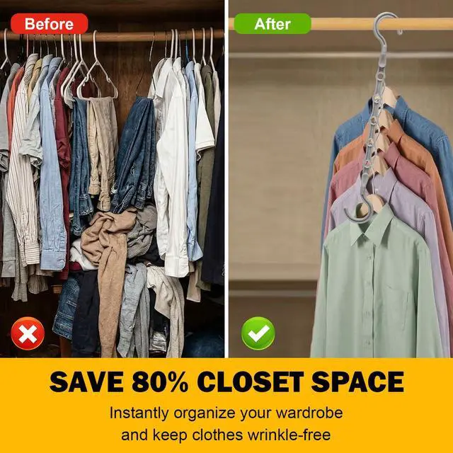 Alt view image 2 of 7 - Closet Organizers and Storage, 8 Pack Stronger Space Saving Hangers for 40 Clothes, College Dorm Room Essentials for Guys Girls, Clothes Hanger, 5 Holes, Closet Storage, Magic Home Organization