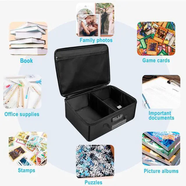 Alt view image 5 of 7 - Fireproof Photo Storage Box with Lock,Photo Box Organizer with DividerMesh Bag,Collapsible Portable Photo Storage Containers with Handle for Photos, Picture,Scrapbook,Art,Craft(Box Only)