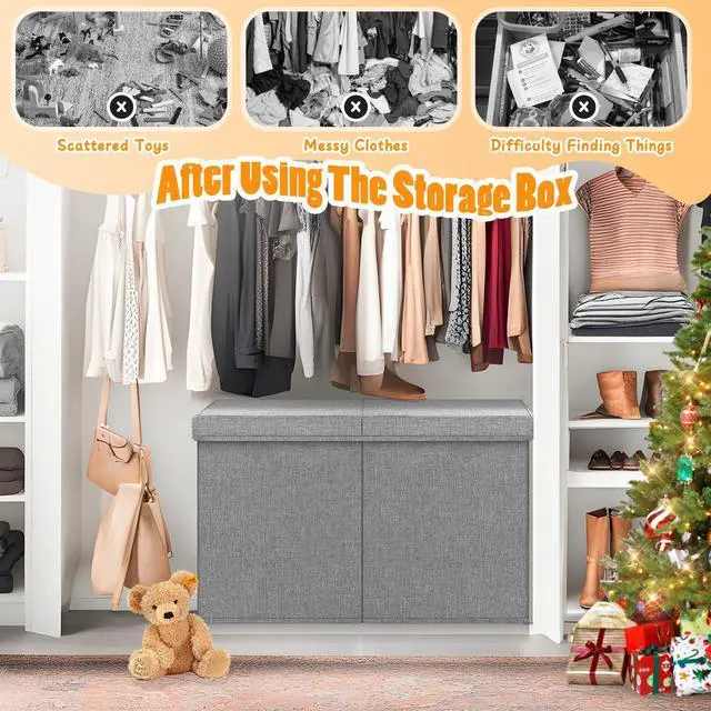 Alt view image 3 of 7 - Large Toy Storage Box with Lid & Dividers, Collapsible Kids Toy Chest, Gray | Toy Box for Boys, Girls, Nursery, Bedroom, Living Room, Playroom, 25 x 13 x 16 inches
