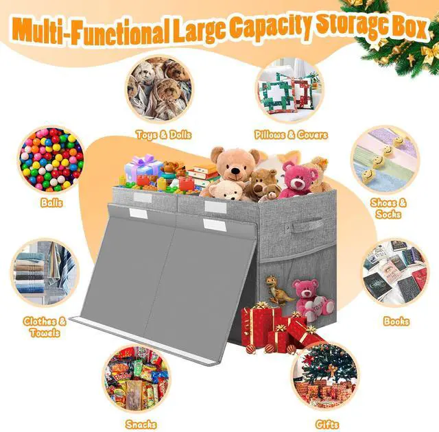 Alt view image 5 of 7 - Large Toy Storage Box with Lid & Dividers, Collapsible Kids Toy Chest, Gray | Toy Box for Boys, Girls, Nursery, Bedroom, Living Room, Playroom, 25 x 13 x 16 inches