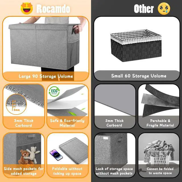 Alt view image 7 of 7 - Large Toy Storage Box with Lid & Dividers, Collapsible Kids Toy Chest, Gray | Toy Box for Boys, Girls, Nursery, Bedroom, Living Room, Playroom, 25 x 13 x 16 inches