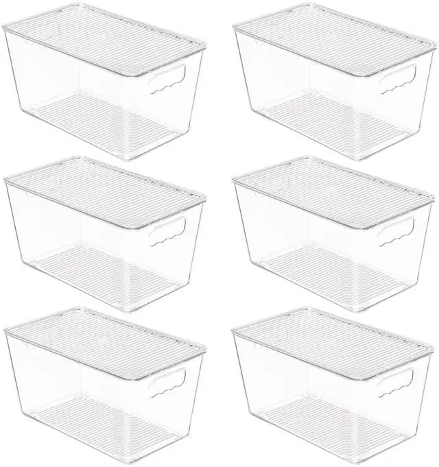 Main image of 6 Pack Clear Stackable Storage Bins with Lids and Handles, Medium | BPA-free Plastic, Organize Vertically, For Pantry Kitchen Fridge Cabinet Closet Bathroom, Built to Last, Easy to Move
