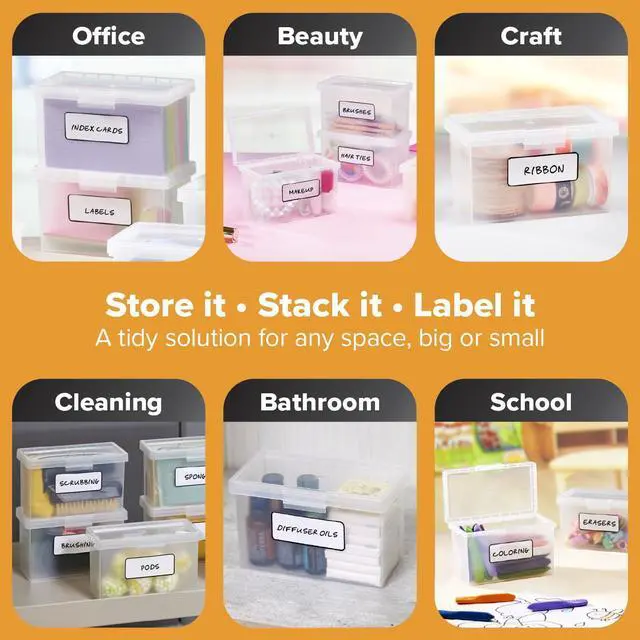 Alt view image 2 of 7 - Konnect Storage Containers with Lids, Office Organizer, Clear Plastic Box, Stackable for Index Cards, Labels, 1 Qt, 6 Pack
