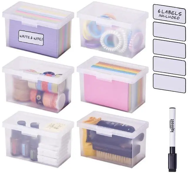 Main image of Konnect Storage Containers with Lids, Office Organizer, Clear Plastic Box, Stackable for Index Cards, Labels, 1 Qt, 6 Pack