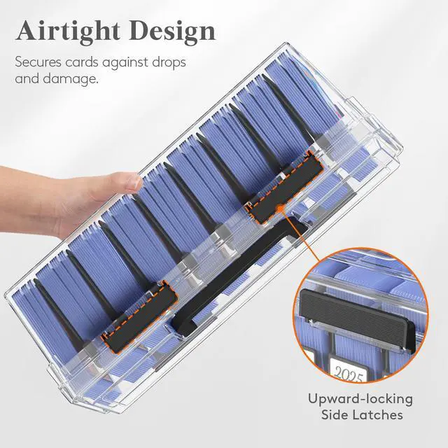 Alt view image 6 of 7 - Trading Card Storage Box with Handle, Fit for Toploader, 2 Pcs | Stackable Reinforced Latch Case with 8 Adjustable Dividers, Writable Labels, Organizer for MTG TCG Sports Baseball Bulk Cards