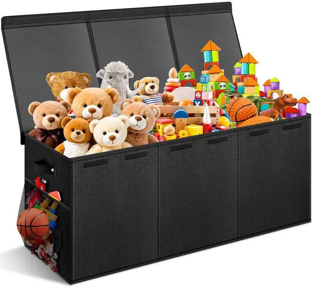 Main image of Extra Large Toy Box with Lids, Collapsible Storage Bin, 38"x16"x14",Black | Sturdy Chest Basket with Dividers for Boys & Girls, Bedroom Nursery Playroom Organization