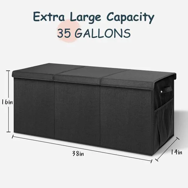Alt view image 2 of 7 - Extra Large Toy Box with Lids, Collapsible Storage Bin, 38"x16"x14",Black | Sturdy Chest Basket with Dividers for Boys & Girls, Bedroom Nursery Playroom Organization