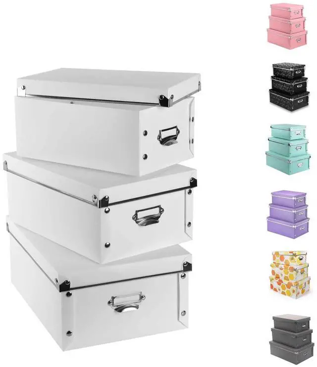 Main image of Decorative Storage Box with Lids,Set of 3 Waterproof Foldable Plastic Box Multiple Sizes for Socks/OfficeWhite