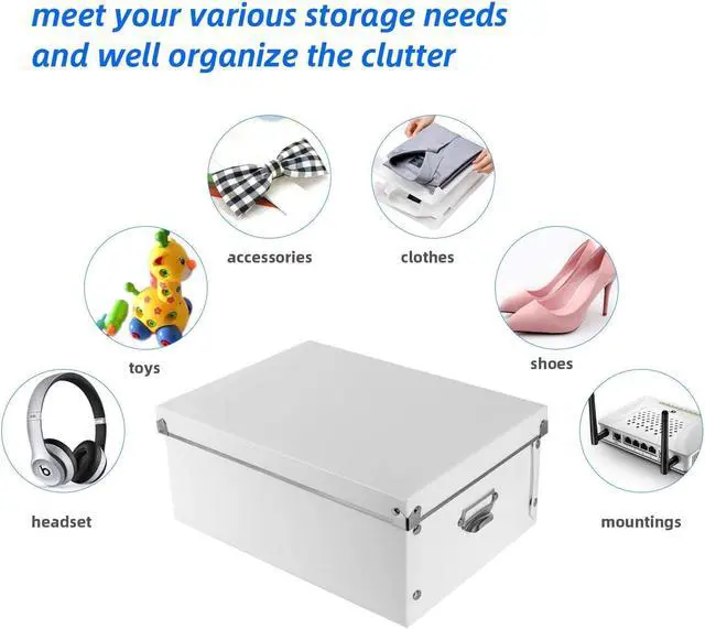 Alt view image 3 of 7 - Decorative Storage Box with Lids,Set of 3 Waterproof Foldable Plastic Box Multiple Sizes for Socks/OfficeWhite