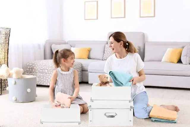 Alt view image 6 of 7 - Decorative Storage Box with Lids,Set of 3 Waterproof Foldable Plastic Box Multiple Sizes for Socks/OfficeWhite