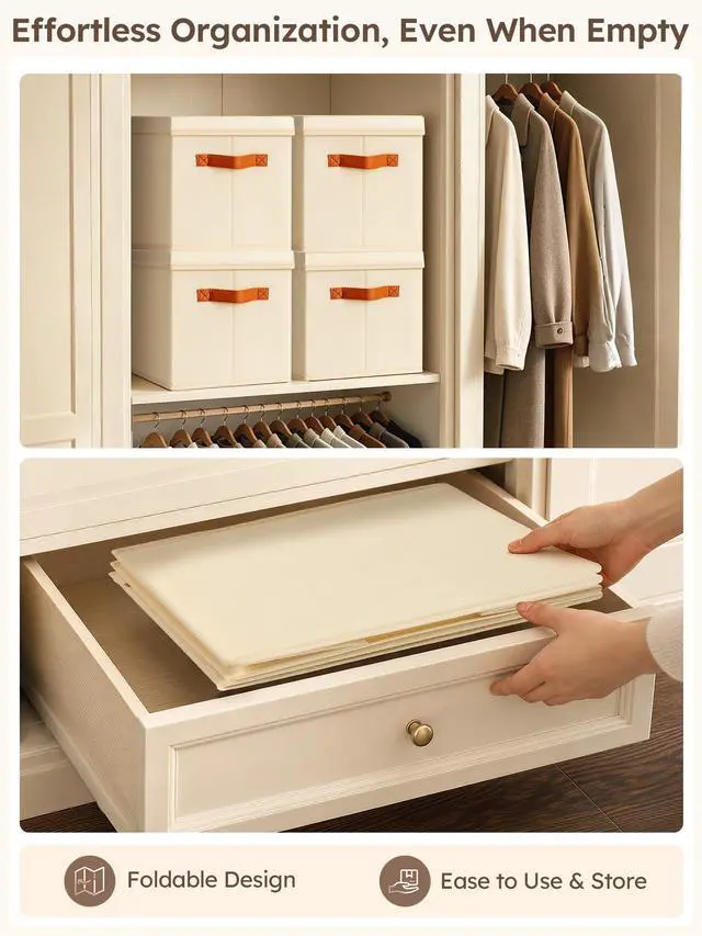 Alt view image 5 of 7 - Storage Bins with Lids - Fabric Storage Baskets for Shelves, 4 Pack Foldable Decorative Boxes with Handles, Stackable Organizer Bins for Home, Nursery, Dorm, Beige