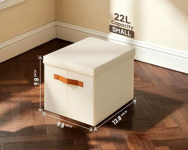 Alt view image 7 of 7 - Storage Bins with Lids - Fabric Storage Baskets for Shelves, 4 Pack Foldable Decorative Boxes with Handles, Stackable Organizer Bins for Home, Nursery, Dorm, Beige