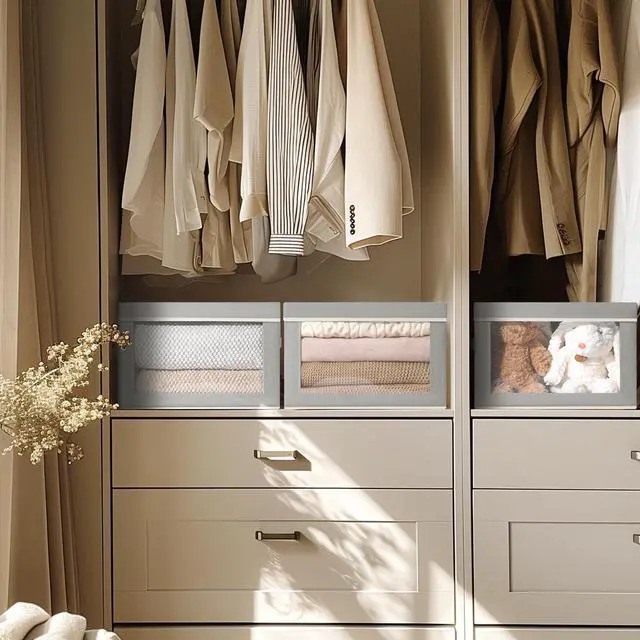 Alt view image 2 of 7 - Storage Bins with Lids - Fabric Closet Storage Bins with Window, Collapsible Baskets for Shelves 4 Pack, Home Decorative Boxes for Clothes, Closet, Office, Grey