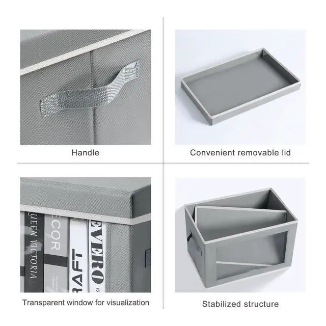 Alt view image 7 of 7 - Storage Bins with Lids - Fabric Closet Storage Bins with Window, Collapsible Baskets for Shelves 4 Pack, Home Decorative Boxes for Clothes, Closet, Office, Grey