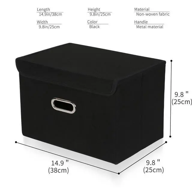 Alt view image 2 of 7 - Fabric Foldable Collapsible Storage Cube Bin Organizer Basket with Lid, Handles, Removable Divider for Home, Closet (Black, 3Pcs)