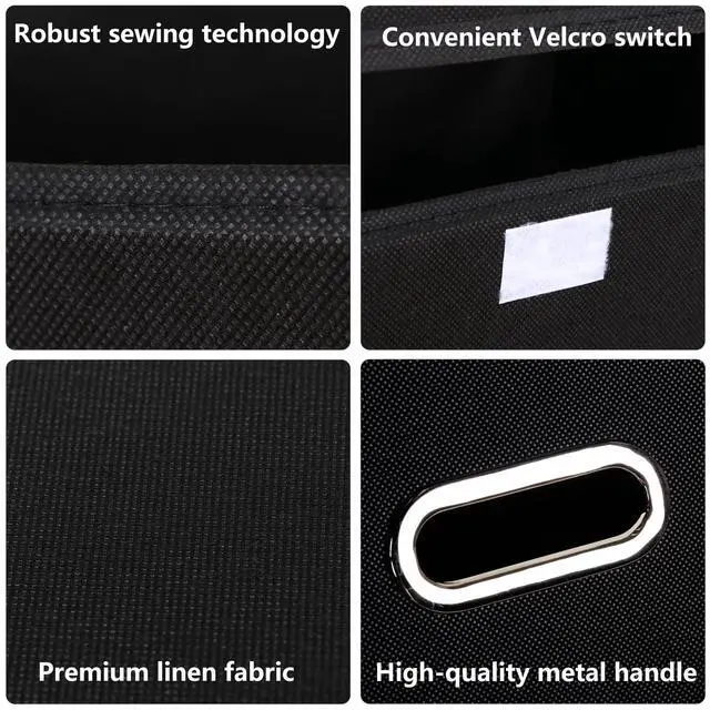 Alt view image 3 of 7 - Fabric Foldable Collapsible Storage Cube Bin Organizer Basket with Lid, Handles, Removable Divider for Home, Closet (Black, 3Pcs)