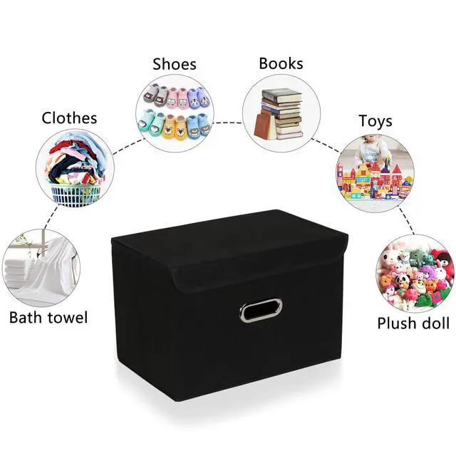 Alt view image 5 of 7 - Fabric Foldable Collapsible Storage Cube Bin Organizer Basket with Lid, Handles, Removable Divider for Home, Closet (Black, 3Pcs)