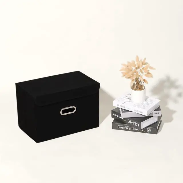 Alt view image 7 of 7 - Fabric Foldable Collapsible Storage Cube Bin Organizer Basket with Lid, Handles, Removable Divider for Home, Closet (Black, 3Pcs)