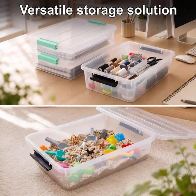 Alt view image 6 of 7 - 6 Qt Clear Storage Bins with Lids, Sensory Bins,Plastic Stackable Storage Containers with Secure Latches,Multi-Purpose Classroom Storage Organizer for Craft Supplies,Paper & Office Stationery,4 Pack