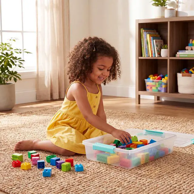 Alt view image 5 of 7 - 6 Qt Clear Storage Bins with Lids, Sensory Bins,Plastic Stackable Storage Containers with Secure Latches,Multi-Purpose Classroom Storage Organizer for Craft Supplies,Paper & Office Stationery,4 Pack