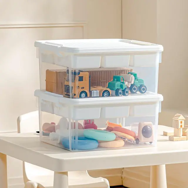 Alt view image 6 of 7 - 17 QT Plastic Storage Box Building Baseplate Lid Removable Tray | Craft Organizers and Storage, Clear Art Storage Container for Organizing Bead, Tool, Sewing Supplies, Secure Clasp, 1pack