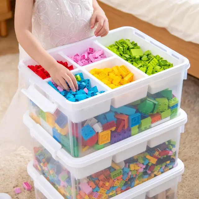 Alt view image 5 of 7 - 17 QT Plastic Storage Box Building Baseplate Lid Removable Tray | Craft Organizers and Storage, Clear Art Storage Container for Organizing Bead, Tool, Sewing Supplies, Secure Clasp, 1pack