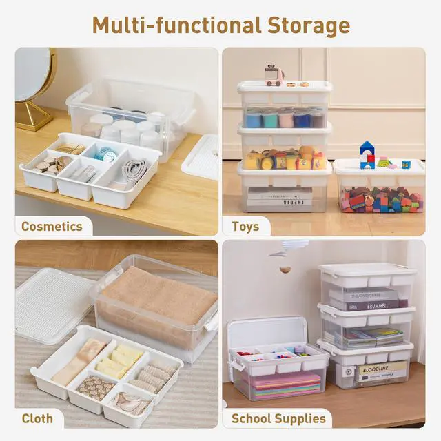 Alt view image 7 of 7 - 17 QT Plastic Storage Box Building Baseplate Lid Removable Tray | Craft Organizers and Storage, Clear Art Storage Container for Organizing Bead, Tool, Sewing Supplies, Secure Clasp, 1pack