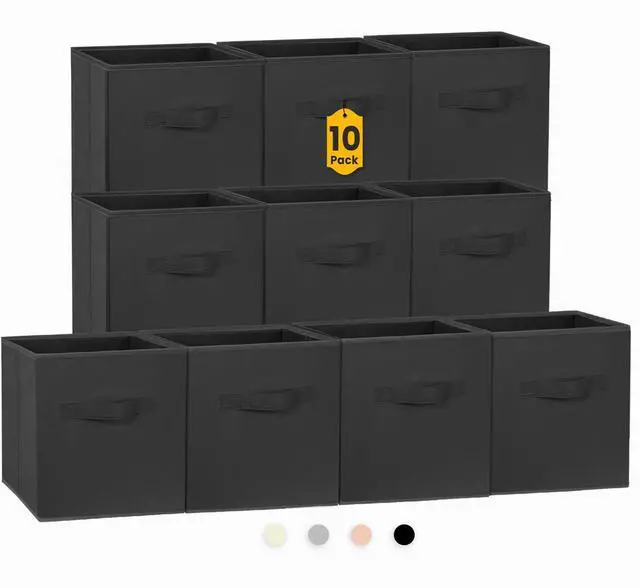 Main image of Storage Cubes, 11 Inch Clothes Storage Bins for Shelves Closet (10 Pack), Fabric Collapsible Storage Bins with Dual Handles, Cubby Storage Baskets for Magazines, Dorm Essentials (Black)