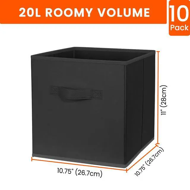 Alt view image 2 of 7 - Storage Cubes, 11 Inch Clothes Storage Bins for Shelves Closet (10 Pack), Fabric Collapsible Storage Bins with Dual Handles, Cubby Storage Baskets for Magazines, Dorm Essentials (Black)