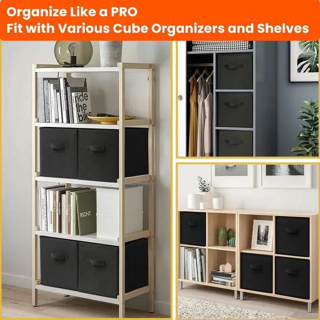 Alt view image 3 of 7 - Storage Cubes, 11 Inch Clothes Storage Bins for Shelves Closet (10 Pack), Fabric Collapsible Storage Bins with Dual Handles, Cubby Storage Baskets for Magazines, Dorm Essentials (Black)
