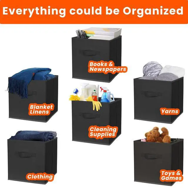Alt view image 4 of 7 - Storage Cubes, 11 Inch Clothes Storage Bins for Shelves Closet (10 Pack), Fabric Collapsible Storage Bins with Dual Handles, Cubby Storage Baskets for Magazines, Dorm Essentials (Black)