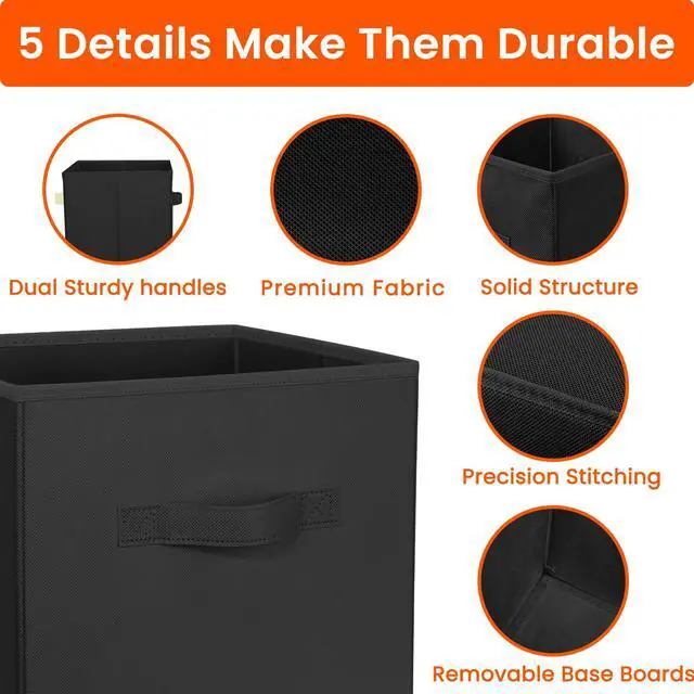 Alt view image 6 of 7 - Storage Cubes, 11 Inch Clothes Storage Bins for Shelves Closet (10 Pack), Fabric Collapsible Storage Bins with Dual Handles, Cubby Storage Baskets for Magazines, Dorm Essentials (Black)