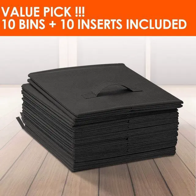 Alt view image 7 of 7 - Storage Cubes, 11 Inch Clothes Storage Bins for Shelves Closet (10 Pack), Fabric Collapsible Storage Bins with Dual Handles, Cubby Storage Baskets for Magazines, Dorm Essentials (Black)