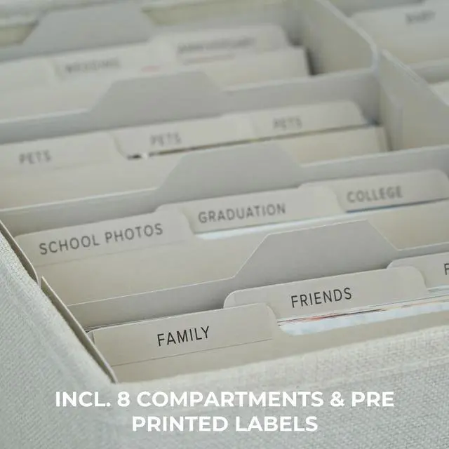 Alt view image 4 of 7 - Decorative Photo Storage Box - Sturdy Linen Organizer Holds 1700 Photos | Organizer with Dividers Stores Up to 1700 4x6 Pictures - Portable Scrapbook Storage Containers with Lid