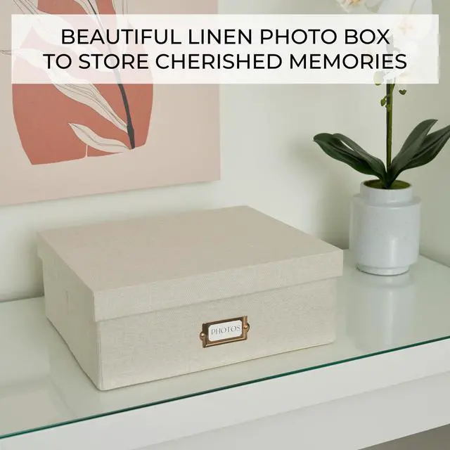 Alt view image 7 of 7 - Decorative Photo Storage Box - Sturdy Linen Organizer Holds 1700 Photos | Organizer with Dividers Stores Up to 1700 4x6 Pictures - Portable Scrapbook Storage Containers with Lid
