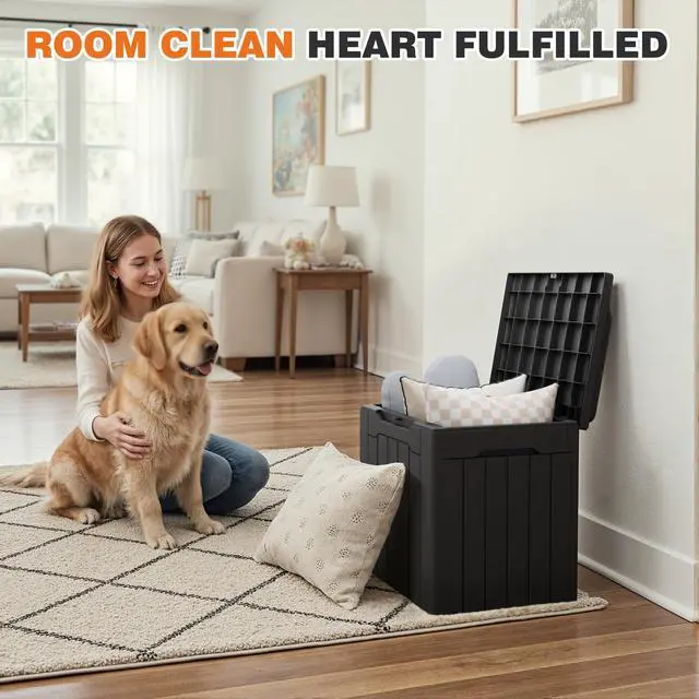 Alt view image 2 of 7 - 32 Gallon Deck Box Outdoor Indoor Waterproof Storage Box for Patio Furniture, Pool Accessories, Garden Tools, and Cushion Storage, Black
