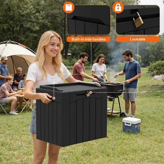Alt view image 5 of 7 - 32 Gallon Deck Box Outdoor Indoor Waterproof Storage Box for Patio Furniture, Pool Accessories, Garden Tools, and Cushion Storage, Black