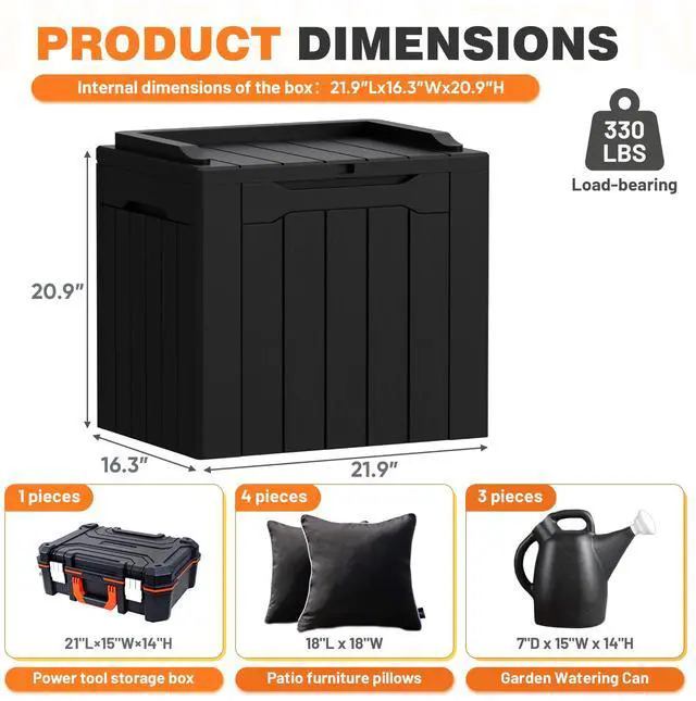 Alt view image 7 of 7 - 32 Gallon Deck Box Outdoor Indoor Waterproof Storage Box for Patio Furniture, Pool Accessories, Garden Tools, and Cushion Storage, Black