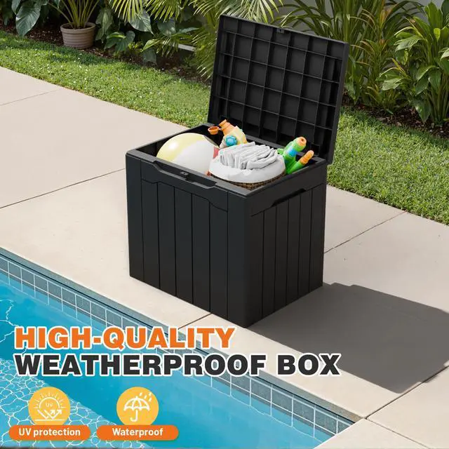 Alt view image 6 of 7 - 32 Gallon Deck Box Outdoor Indoor Waterproof Storage Box for Patio Furniture, Pool Accessories, Garden Tools, and Cushion Storage, Black