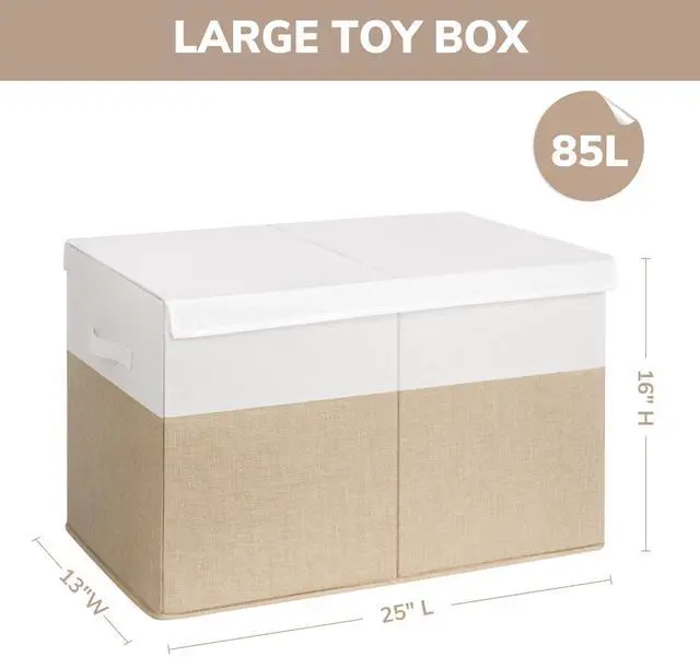 Alt view image 2 of 7 - 85L Large Toy Storage Box with Lid Divider Foldable Toy Chest | 25"x16"x13" Collapsible Stuffed Animals Storage Kids Toy Organizer Bin for Nursery Livingroom and Playroom with Sturdy Handle