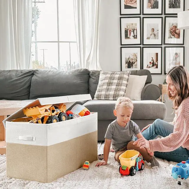 Alt view image 3 of 7 - 85L Large Toy Storage Box with Lid Divider Foldable Toy Chest | 25"x16"x13" Collapsible Stuffed Animals Storage Kids Toy Organizer Bin for Nursery Livingroom and Playroom with Sturdy Handle