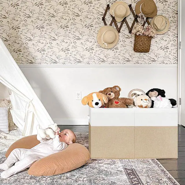 Alt view image 4 of 7 - 85L Large Toy Storage Box with Lid Divider Foldable Toy Chest | 25"x16"x13" Collapsible Stuffed Animals Storage Kids Toy Organizer Bin for Nursery Livingroom and Playroom with Sturdy Handle