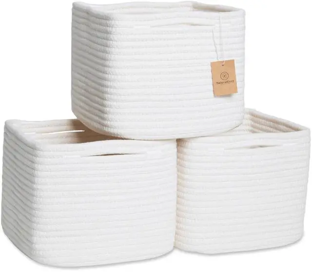 Main image of Storage Cubes 9x9x7Cotton Rope Woven Baskets for Organizing 3-Pack | 9 Inch Cube Storage Bin | Small Basket for Shelf Nursery, Pantry, Decorative Plant, Bathroom Closet, Toy Gift