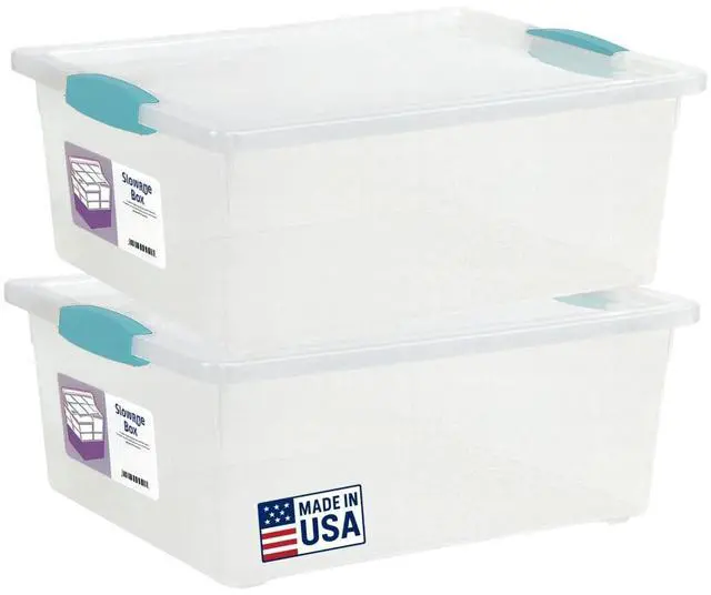 Main image of Plastic Storage Containers, 12 Qt, Clear with Lids, 2 Pack, Made in USA (Deep - 14 x 11 x 6)