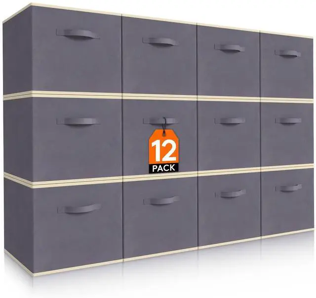 Main image of Storage Cubes, 11 Inch Organizer Bins, 18L Gray, 12 Packs | Foldable Decorative Fabric Storage Baskets for Organizing Home Organizers with Handles for Shelves, Closet
