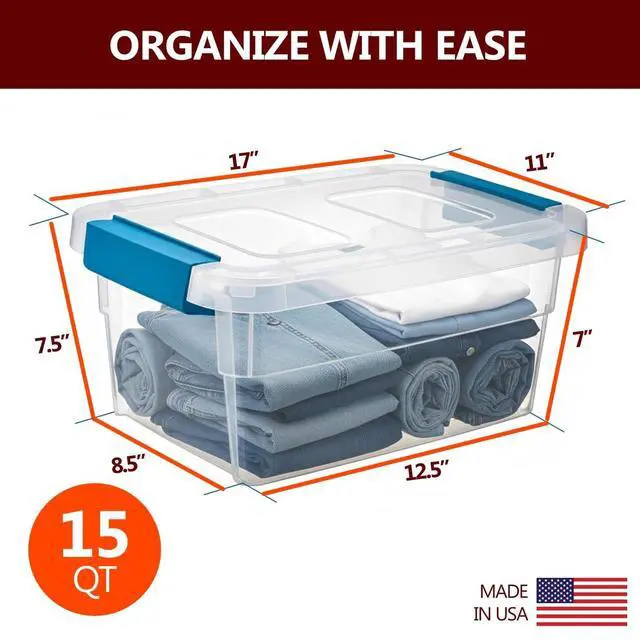 Alt view image 2 of 7 - Clear Plastic Storage Bins with Lids Stackable Storage Bins (15 Quart)