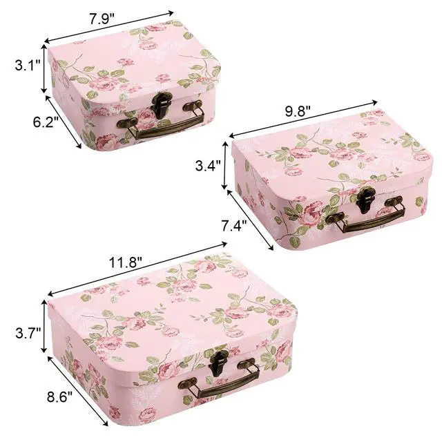 Alt view image 2 of 7 - 3 Pack Paperboard Suitcases Storage Box Decorative Storage Boxes Gift Boxes With Lids for Photo Storage Home Decoration, Wedding, Birthday, Anniversary, Pink