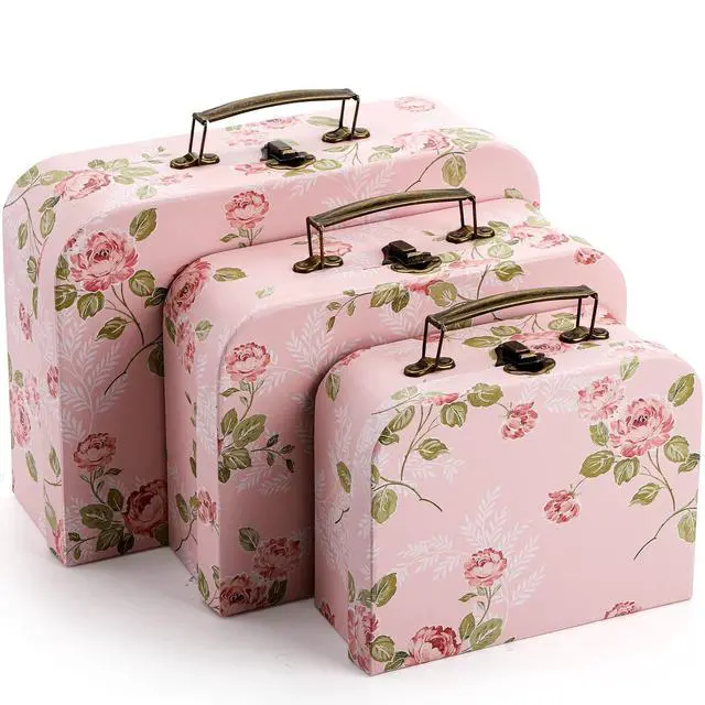 Alt view image 4 of 7 - 3 Pack Paperboard Suitcases Storage Box Decorative Storage Boxes Gift Boxes With Lids for Photo Storage Home Decoration, Wedding, Birthday, Anniversary, Pink